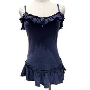 Betsey Johnson Ruffle Navy Tank Top NWT